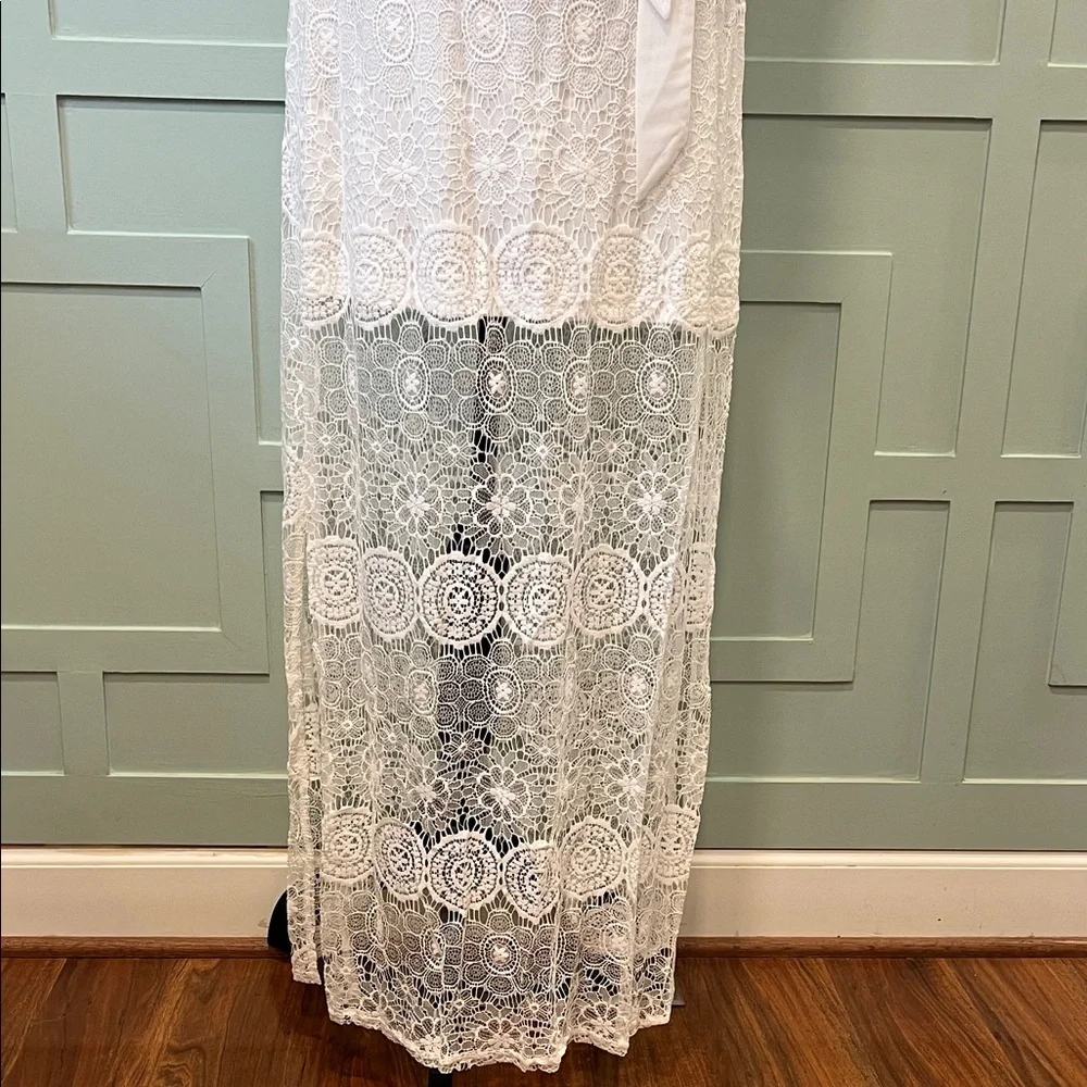 White Lace Strapless Dress - Picture 4 of 7